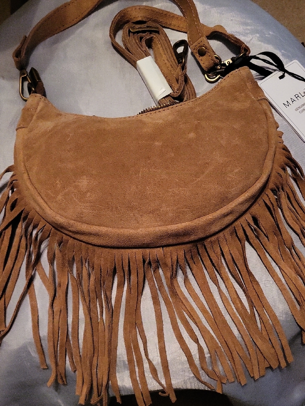 Marlon Suede Fringe Crossbody Bag - Honey Bnwt ML